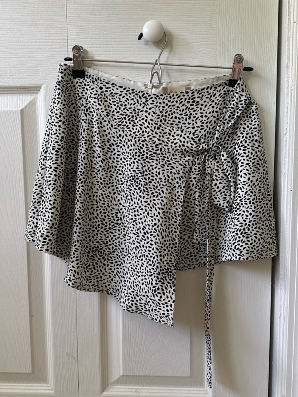 Womens Black & White Polkadot Wrap Skort